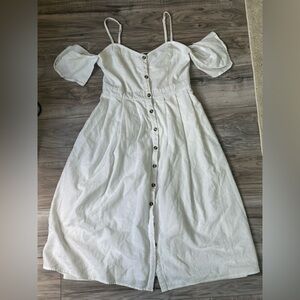 Lulus I’ve Got Love Off the Shoulder Midi Elegant White Button-Down Dress Small